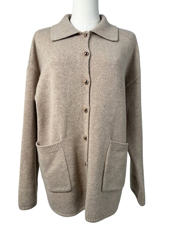 Reformation Sweaters - Reformation Parisa Regenerative Wool Cardigan Sweater Tan Beige XS
